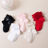 BOW & KNOT APPLIQUE ANKLE LENGTH SOCKS