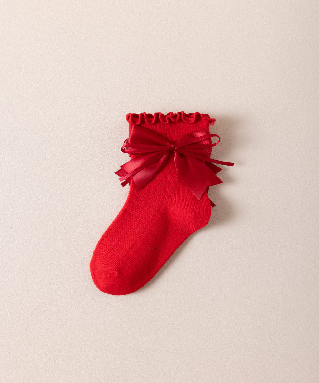 BOW & KNOT APPLIQUE ANKLE LENGTH SOCKS