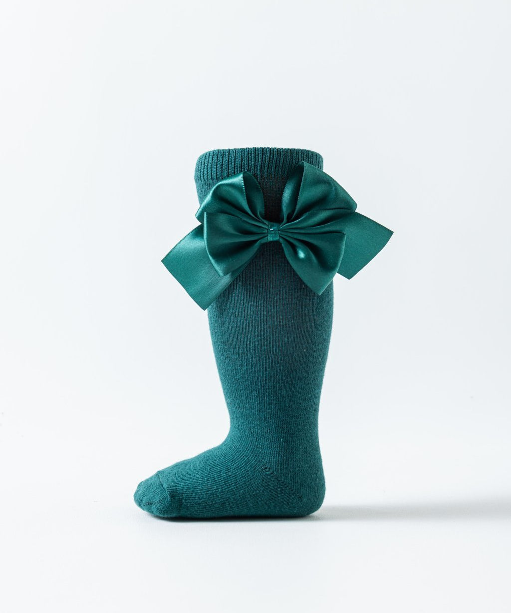 SATIN BOW APPLIQUE KNEE LENGTH SOCKS