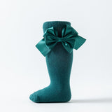SATIN BOW APPLIQUE KNEE LENGTH SOCKS