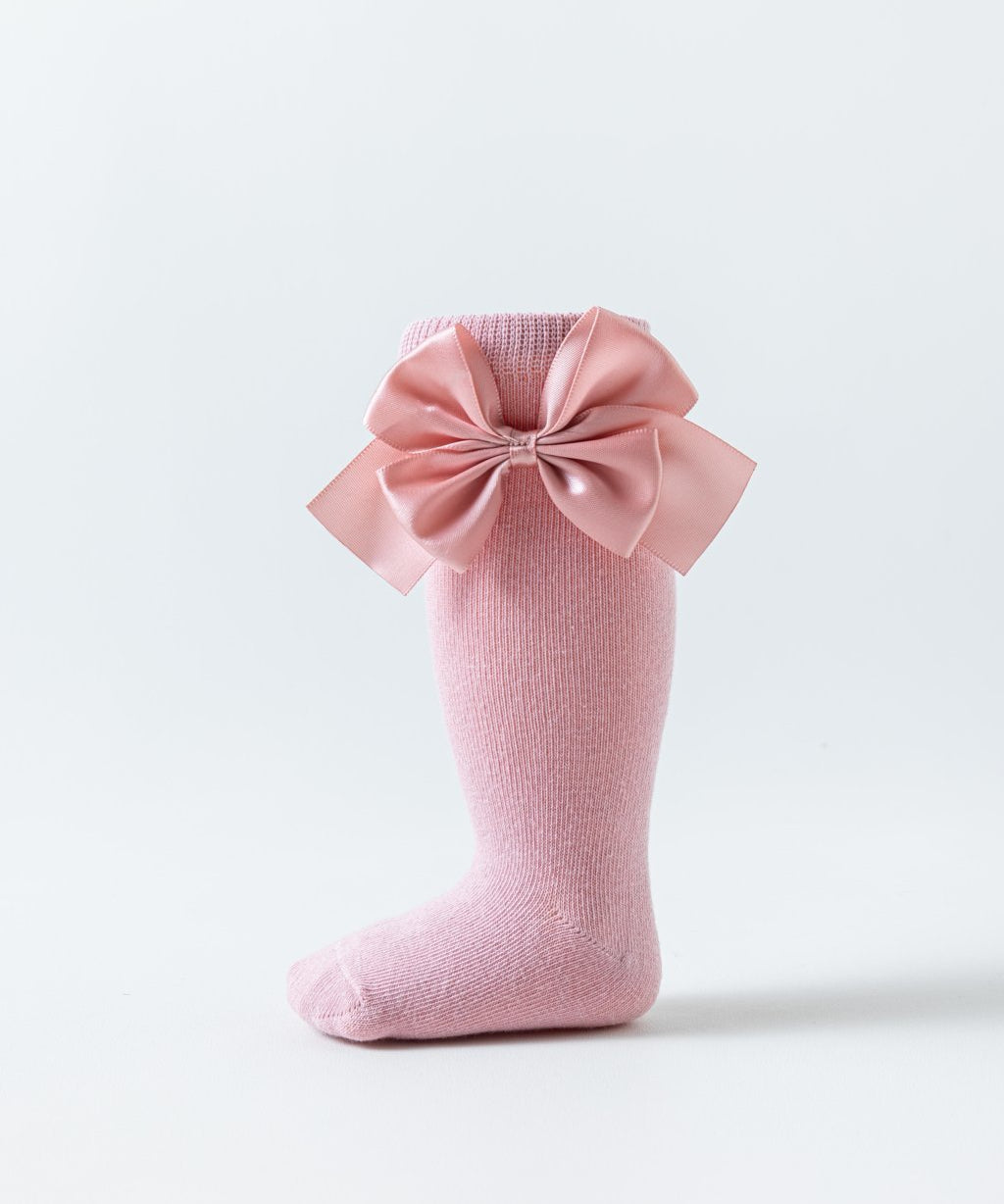 SATIN BOW APPLIQUE KNEE LENGTH SOCKS