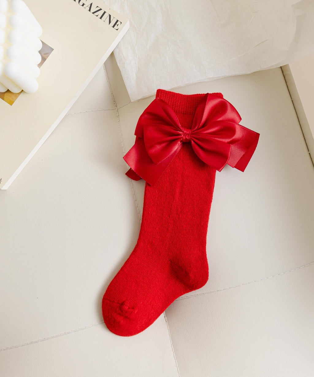SATIN BOW APPLIQUE KNEE LENGTH SOCKS