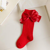 SATIN BOW APPLIQUE KNEE LENGTH SOCKS