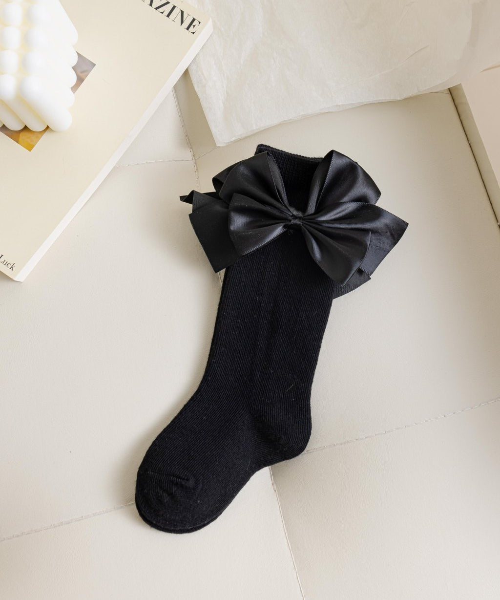 SATIN BOW APPLIQUE KNEE LENGTH SOCKS
