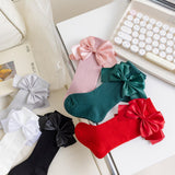 SATIN BOW APPLIQUE KNEE LENGTH SOCKS