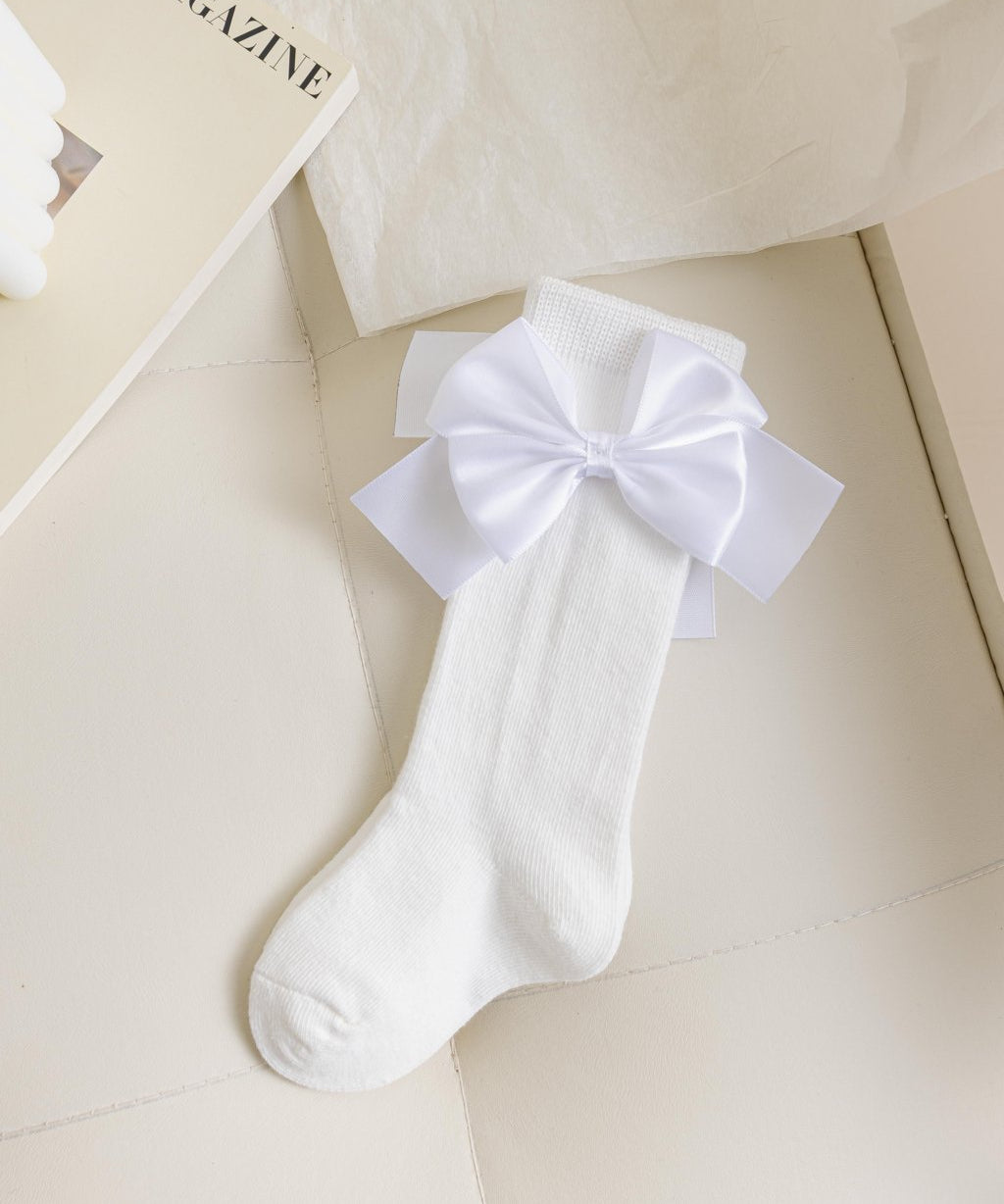 SATIN BOW APPLIQUE KNEE LENGTH SOCKS