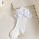 SATIN BOW APPLIQUE KNEE LENGTH SOCKS