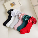 SATIN BOW APPLIQUE KNEE LENGTH SOCKS