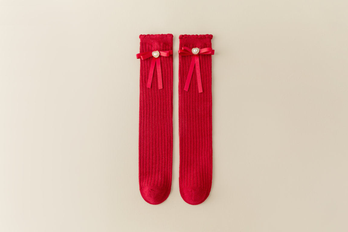 HEART & PEARL APPLIQUE KNEE LENGTH SOCKS