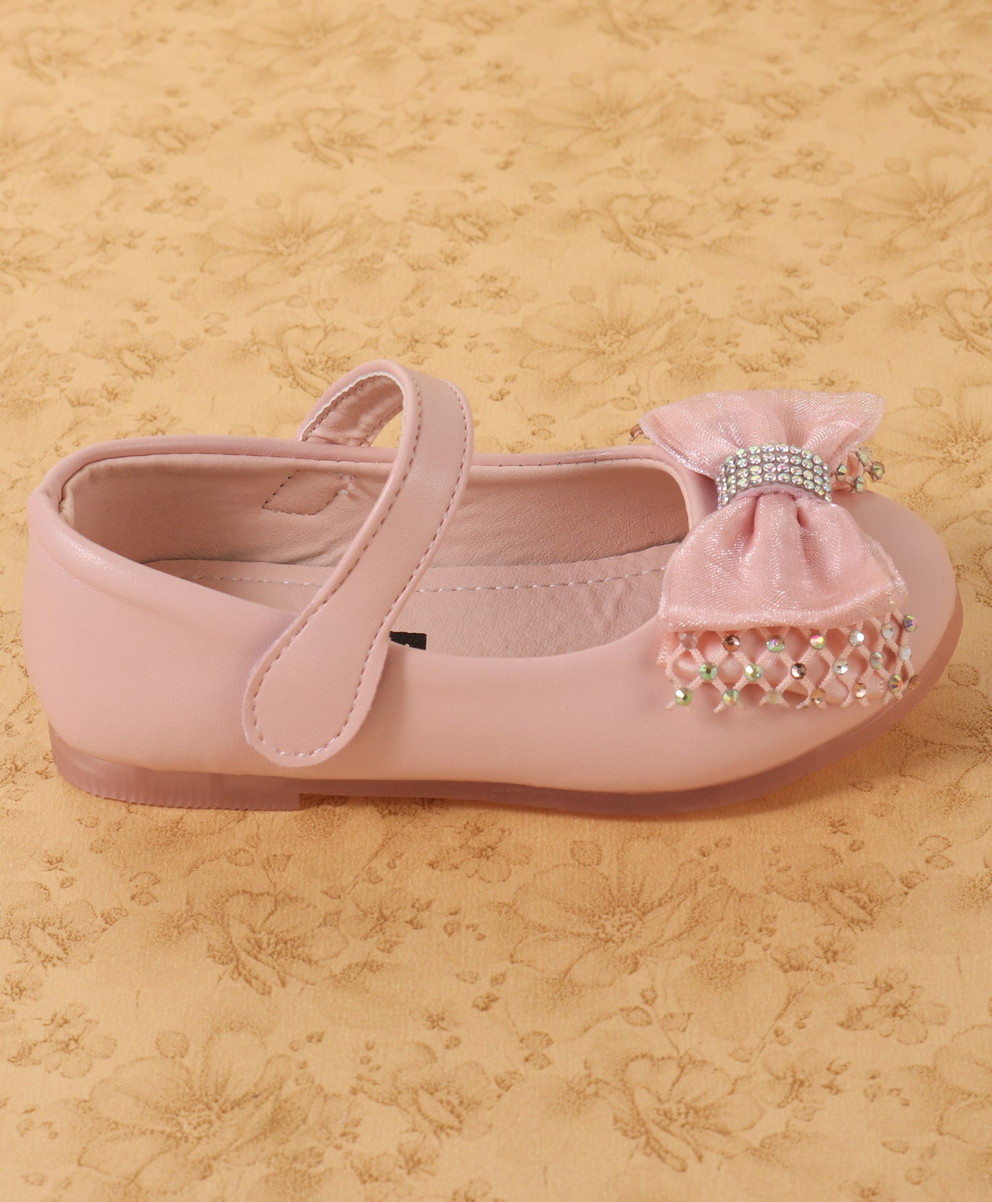 BEADED BOW APPLIQUE VELCRO CLOSURE BELLIES - PINK