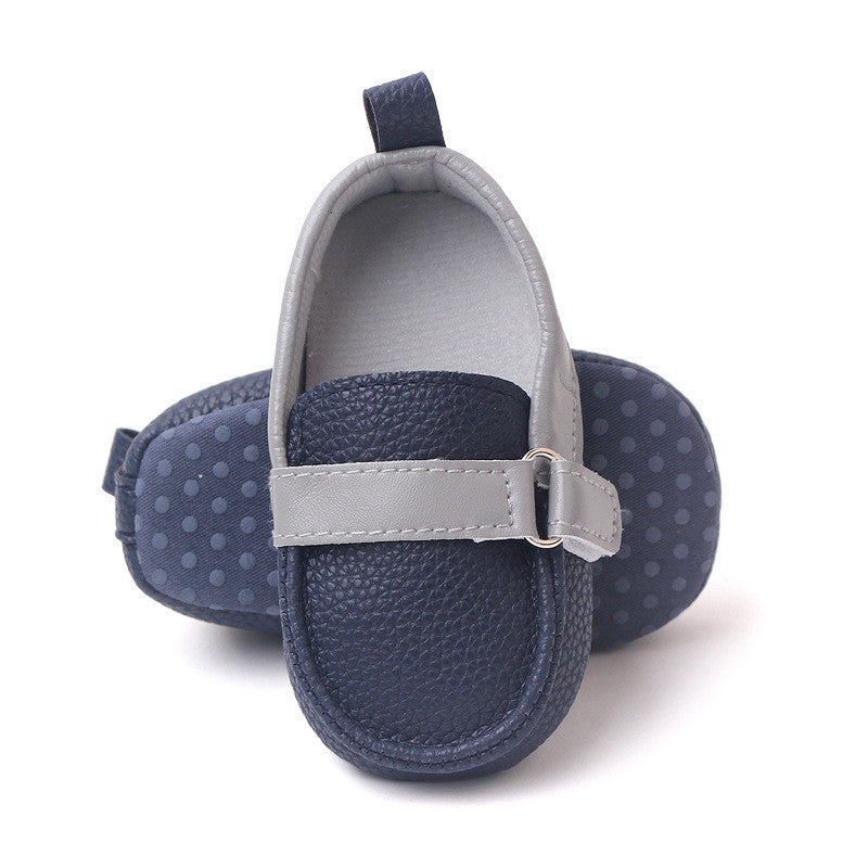 VELCRO CLOSURE LOAFER STYLE BOOTIES - NAVY BLUE